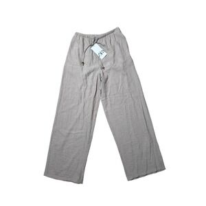 Zara Pants Womens XS‎ Beige Wide Leg Drawstring Waist Lightweight NWT